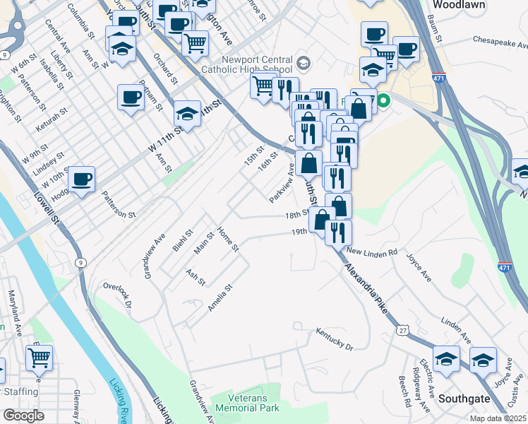 map of restaurants, bars, coffee shops, grocery stores, and more near in Newport
