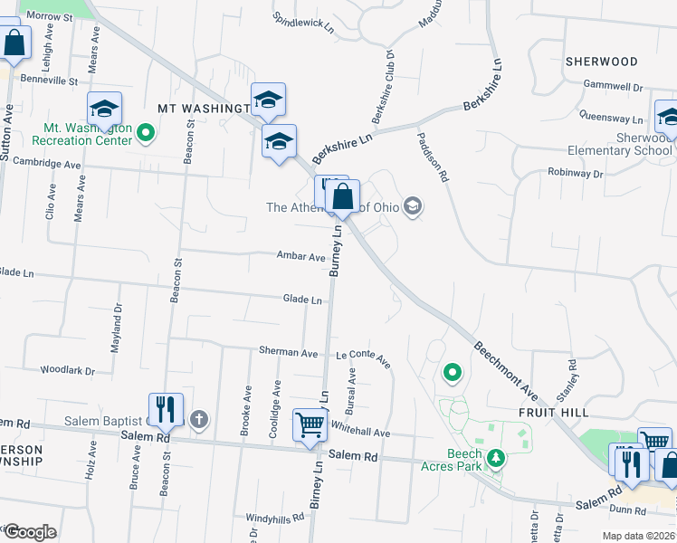 map of restaurants, bars, coffee shops, grocery stores, and more near 1535 Burney Lane in Cincinnati
