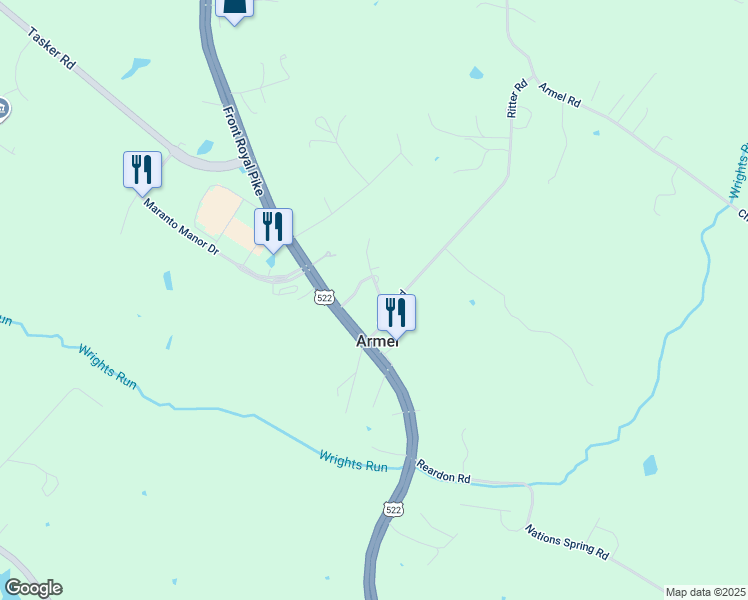map of restaurants, bars, coffee shops, grocery stores, and more near 103 Blue Ridge Lane in Winchester
