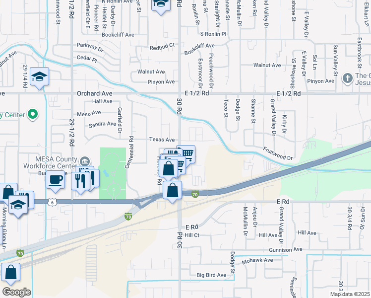 map of restaurants, bars, coffee shops, grocery stores, and more near 524 30 Road in Grand Junction