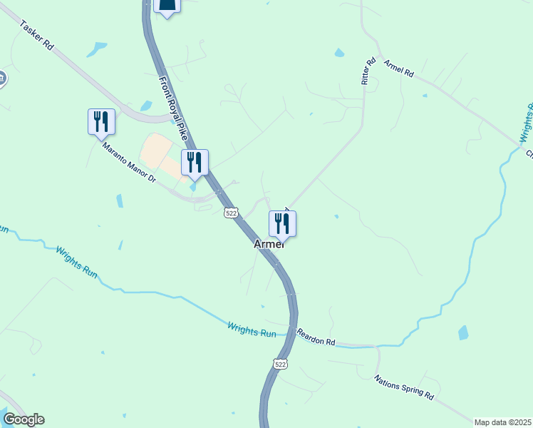 map of restaurants, bars, coffee shops, grocery stores, and more near 103 Blue Ridge Lane in Winchester