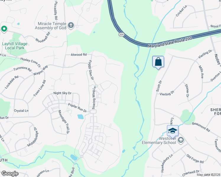 map of restaurants, bars, coffee shops, grocery stores, and more near 1004 Guillemot Drive in Silver Spring