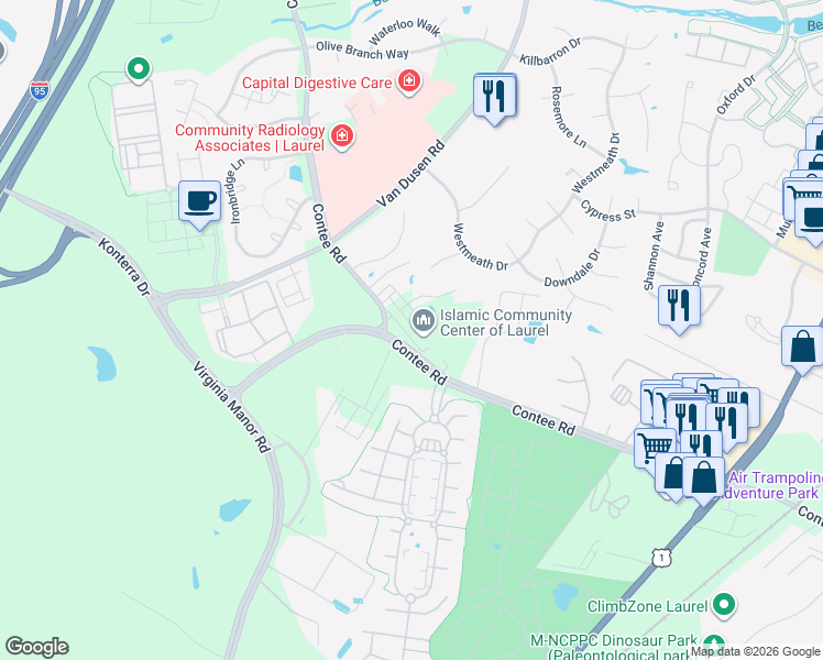map of restaurants, bars, coffee shops, grocery stores, and more near 101 Independence Avenue Southeast in Washington