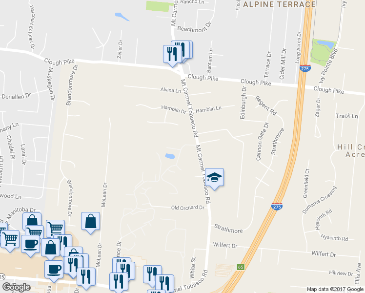map of restaurants, bars, coffee shops, grocery stores, and more near 421 McIntosh Drive in Cincinnati
