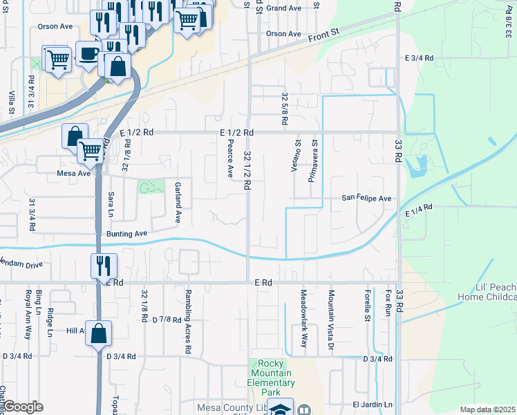map of restaurants, bars, coffee shops, grocery stores, and more near 526 32 1/2 Road in Clifton