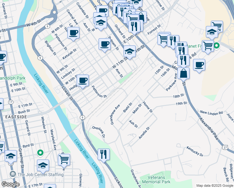 map of restaurants, bars, coffee shops, grocery stores, and more near 234 West 12th Street in Newport