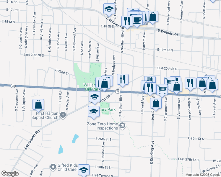 map of restaurants, bars, coffee shops, grocery stores, and more near 10620 East 23rd Street South in Independence