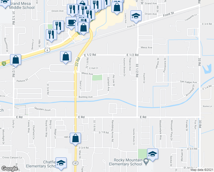 map of restaurants, bars, coffee shops, grocery stores, and more near 521 Garland Avenue in Clifton