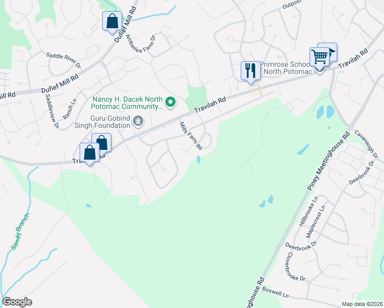 map of restaurants, bars, coffee shops, grocery stores, and more near 13507 Gum Spring Drive in Rockville