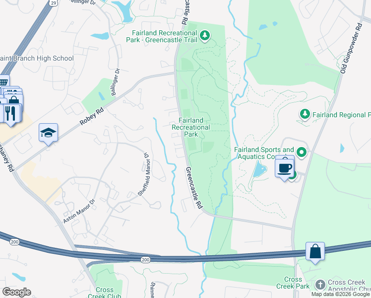map of restaurants, bars, coffee shops, grocery stores, and more near 3938 Greencastle Road in Burtonsville