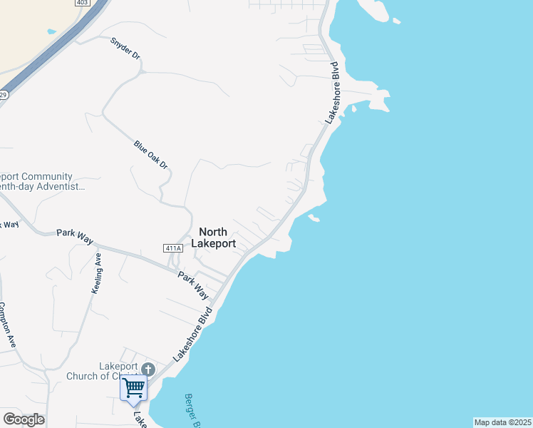 map of restaurants, bars, coffee shops, grocery stores, and more near 3555 Lakeshore Boulevard in Lakeport