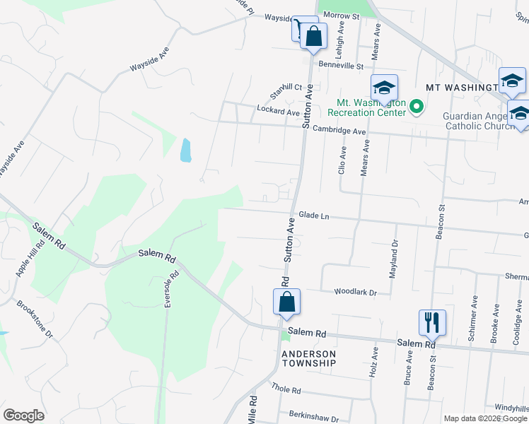map of restaurants, bars, coffee shops, grocery stores, and more near 6047 Glade Avenue in Cincinnati