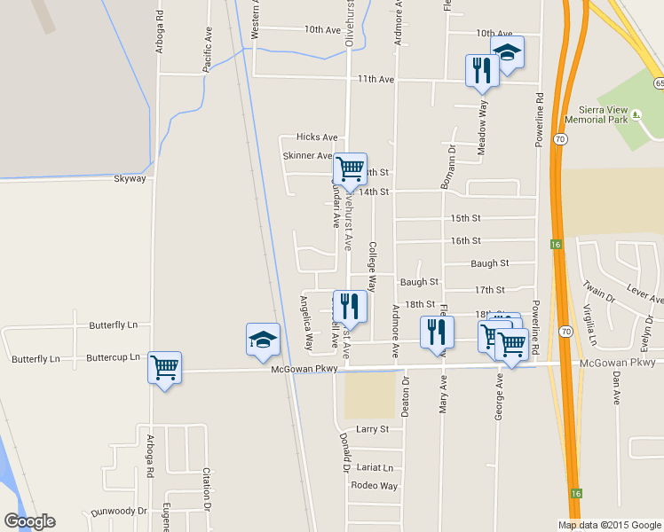map of restaurants, bars, coffee shops, grocery stores, and more near 1771 Brianna Avenue in Olivehurst