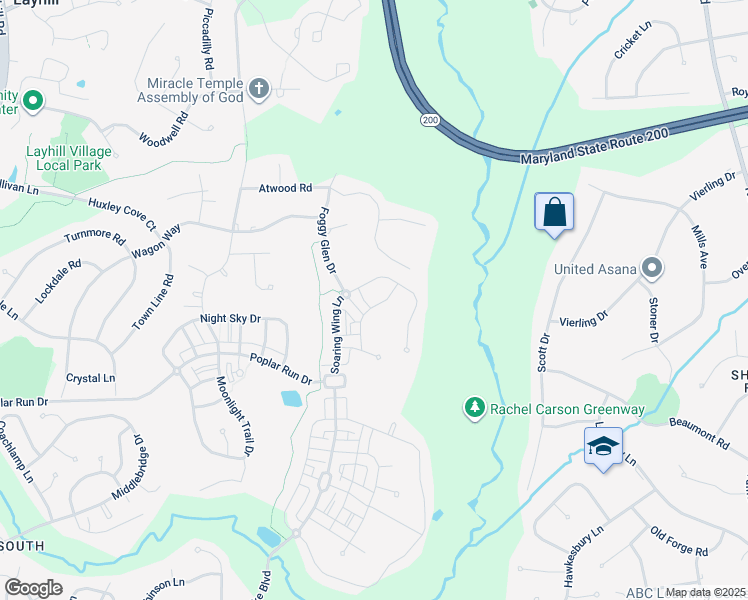 map of restaurants, bars, coffee shops, grocery stores, and more near 1009 Guillemot Drive in Silver Spring