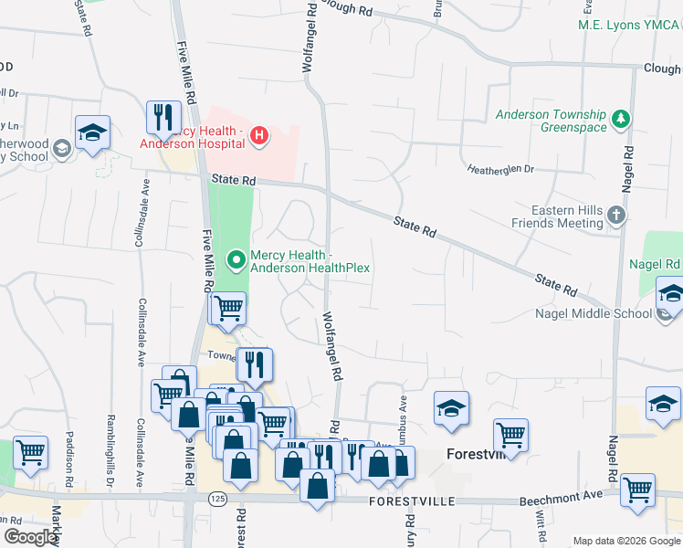 map of restaurants, bars, coffee shops, grocery stores, and more near 7622 Brannon Drive in Cincinnati
