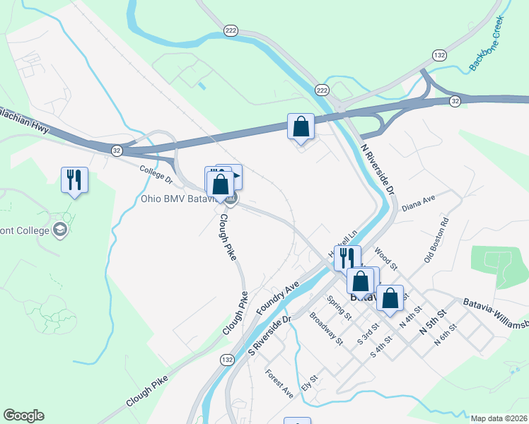 map of restaurants, bars, coffee shops, grocery stores, and more near 300 West Main Street in Batavia