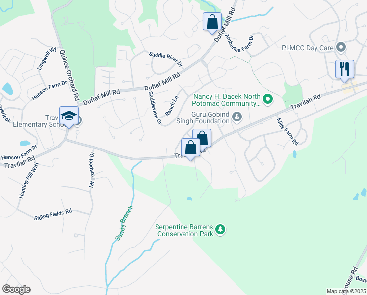 map of restaurants, bars, coffee shops, grocery stores, and more near 11402 Royal View Court in North Potomac