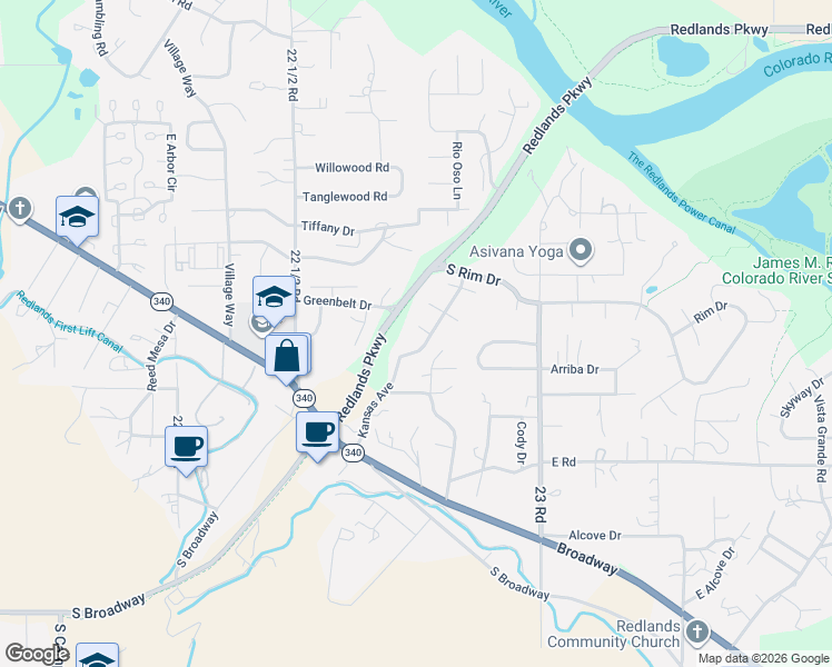 map of restaurants, bars, coffee shops, grocery stores, and more near 2277 Windwood Ct in Grand Junction