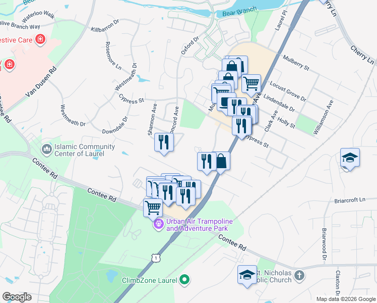 map of restaurants, bars, coffee shops, grocery stores, and more near 101 Independence Avenue Southeast in Washington