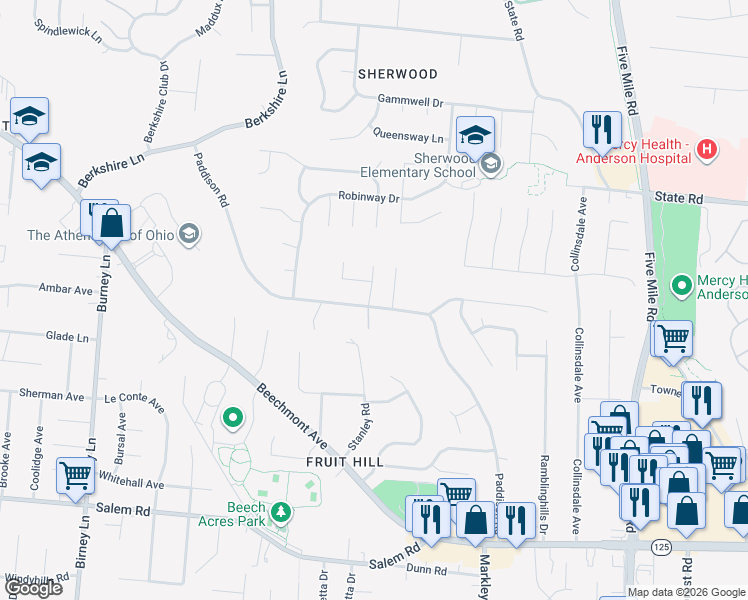 map of restaurants, bars, coffee shops, grocery stores, and more near 1504 Oldbridge Road in Cincinnati