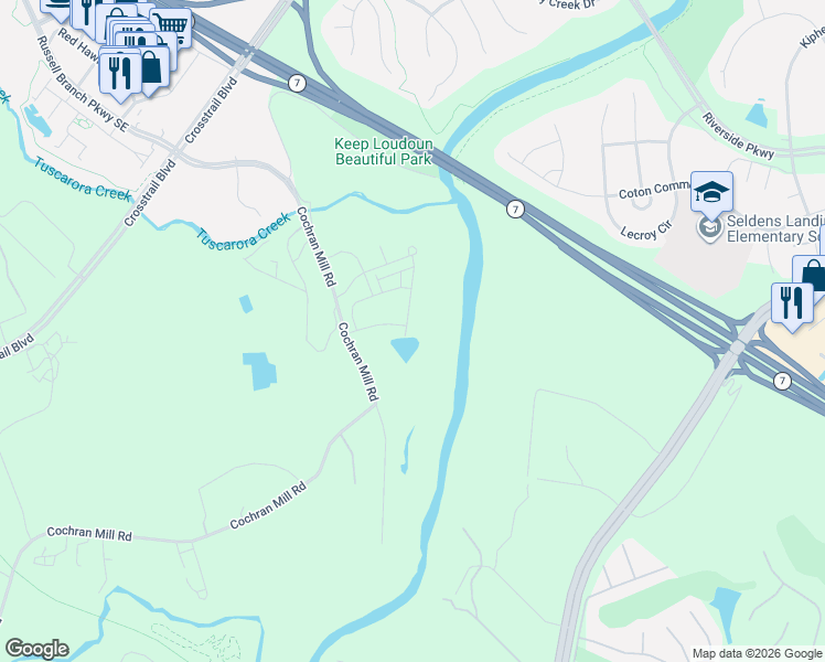 map of restaurants, bars, coffee shops, grocery stores, and more near 19332 Brookwater Terrace in Leesburg