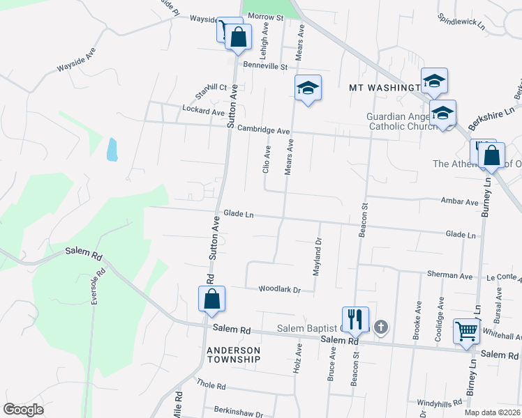 map of restaurants, bars, coffee shops, grocery stores, and more near 6146 Glade Avenue in Cincinnati