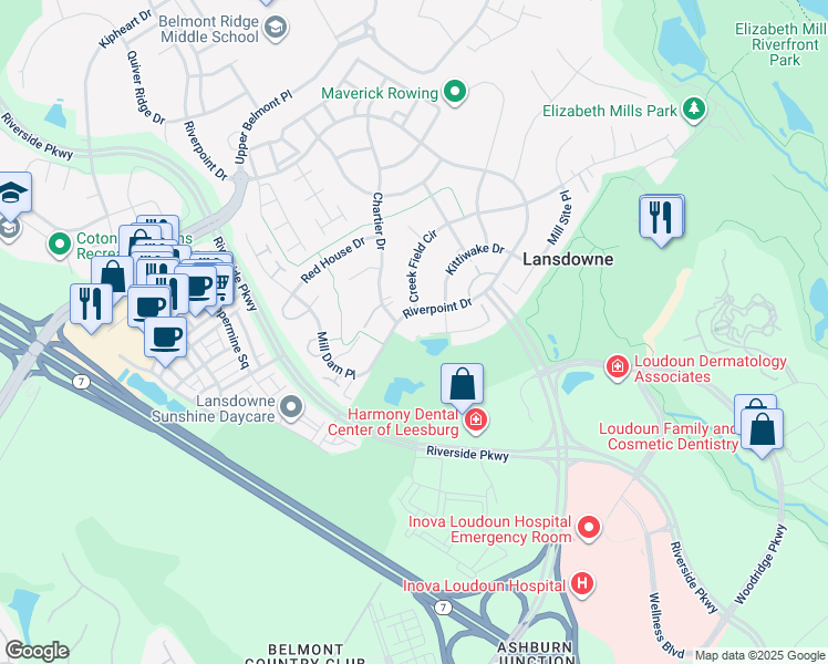 map of restaurants, bars, coffee shops, grocery stores, and more near 43812 Goshen Farm Court in Leesburg