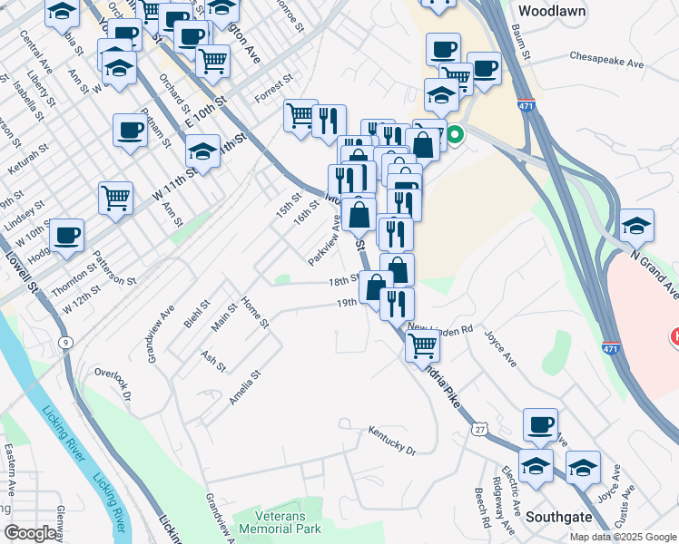 map of restaurants, bars, coffee shops, grocery stores, and more near 1736 Harrison St in Newport