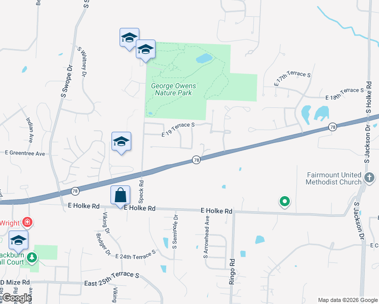 map of restaurants, bars, coffee shops, grocery stores, and more near 18601 East 20th Street Court South in Independence