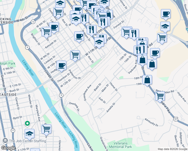 map of restaurants, bars, coffee shops, grocery stores, and more near 202 West 13th Street in Newport