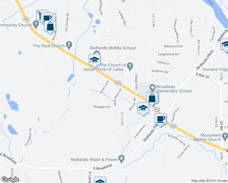 map of restaurants, bars, coffee shops, grocery stores, and more near 2218 Claudia Court in Grand Junction