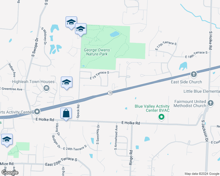 map of restaurants, bars, coffee shops, grocery stores, and more near 18621 East 20th Street Court South in Independence