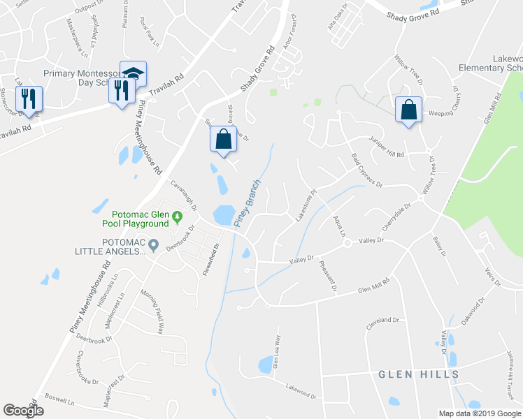 map of restaurants, bars, coffee shops, grocery stores, and more near 13600 Daphney House Court in Rockville