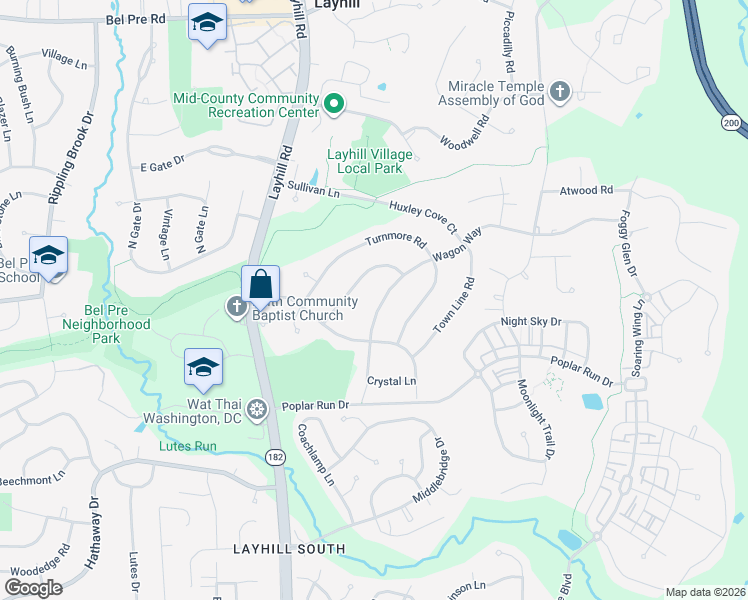 map of restaurants, bars, coffee shops, grocery stores, and more near 13716 Wagon Way in Silver Spring