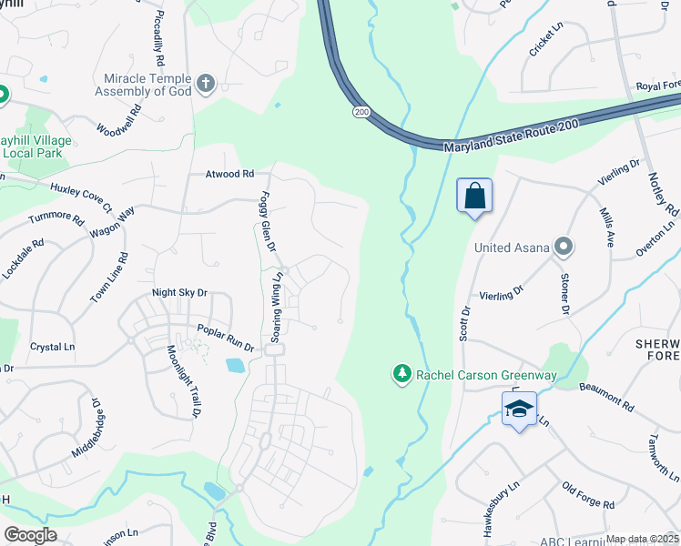 map of restaurants, bars, coffee shops, grocery stores, and more near 13751 Soaring Wing Lane in Silver Spring