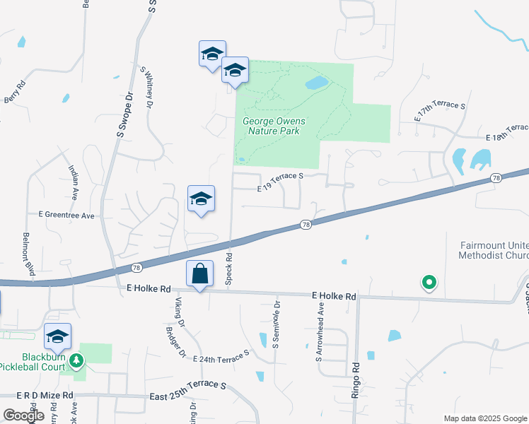 map of restaurants, bars, coffee shops, grocery stores, and more near 18505 East 20th Street Court South in Independence