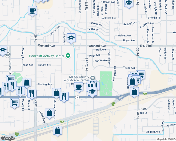 map of restaurants, bars, coffee shops, grocery stores, and more near 528 29 1/2 Road in Grand Junction