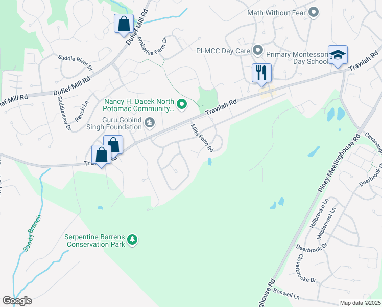 map of restaurants, bars, coffee shops, grocery stores, and more near 13504 Gum Spring Drive in Rockville