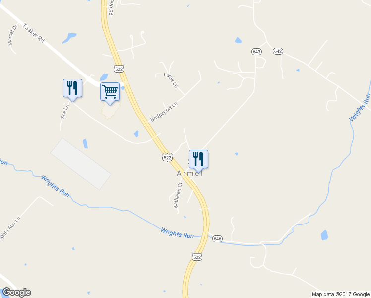 map of restaurants, bars, coffee shops, grocery stores, and more near 107 Blue Ridge Lane in Winchester