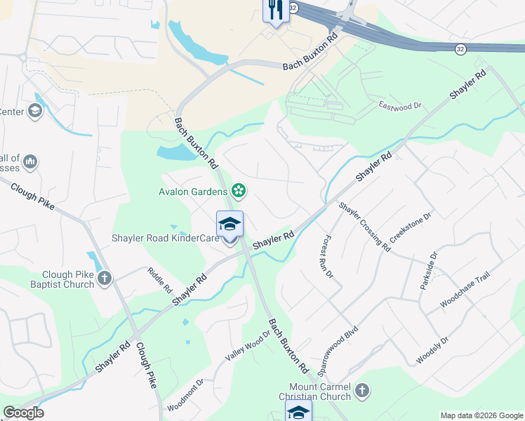 map of restaurants, bars, coffee shops, grocery stores, and more near 4216 Avalon Court in Batavia