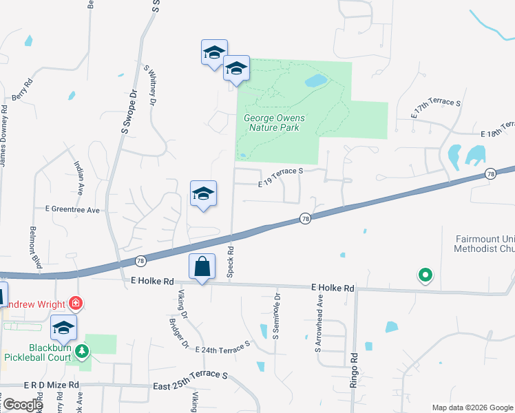 map of restaurants, bars, coffee shops, grocery stores, and more near 18421 East 20th Street Court South in Independence