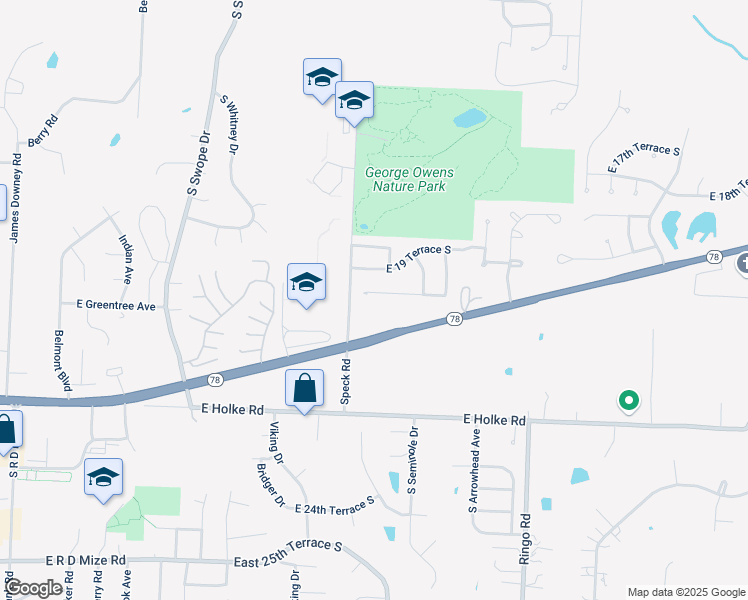map of restaurants, bars, coffee shops, grocery stores, and more near 18413 East 20th Street Court South in Independence