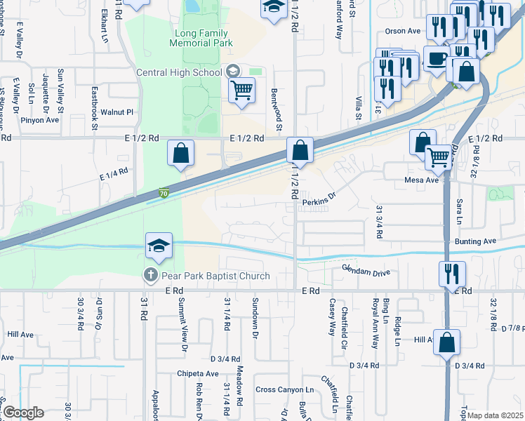 map of restaurants, bars, coffee shops, grocery stores, and more near 3133 Perkins Drive in Grand Junction