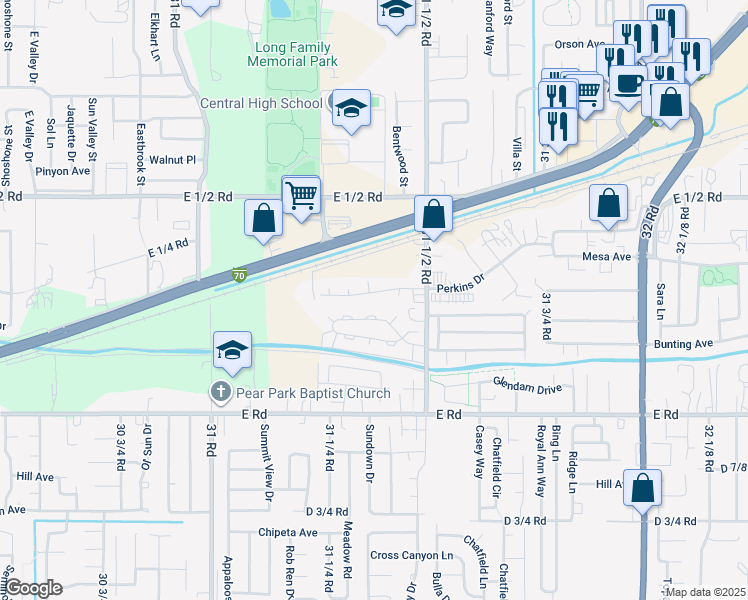 map of restaurants, bars, coffee shops, grocery stores, and more near 3133 Perkins Drive in Grand Junction