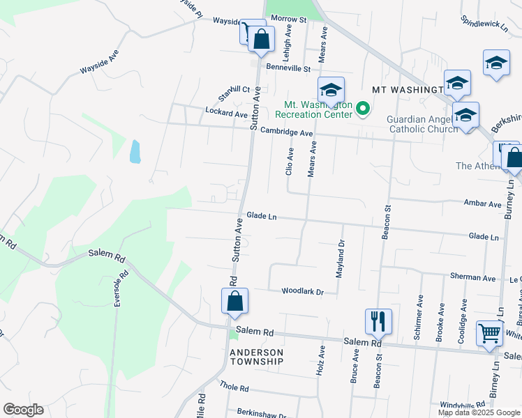 map of restaurants, bars, coffee shops, grocery stores, and more near 6114 Glade Avenue in Cincinnati