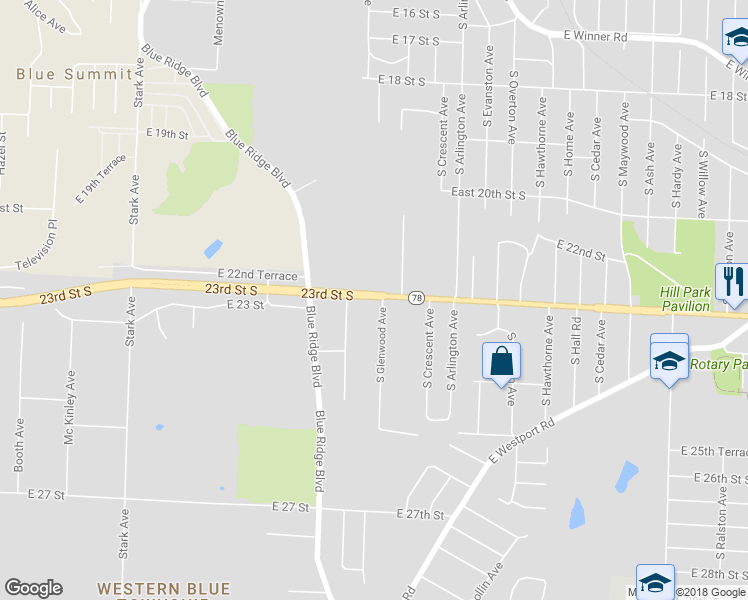 map of restaurants, bars, coffee shops, grocery stores, and more near 9313 E 23rd St S in Independence