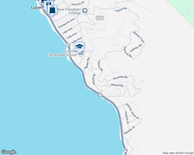 map of restaurants, bars, coffee shops, grocery stores, and more near 3162 Atholl Road in Lucerne