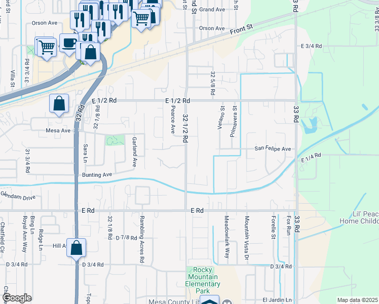 map of restaurants, bars, coffee shops, grocery stores, and more near 526 32 1/2 Rd in Clifton