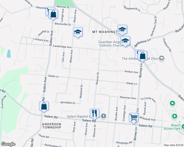 map of restaurants, bars, coffee shops, grocery stores, and more near 1527 Beacon Street in Cincinnati