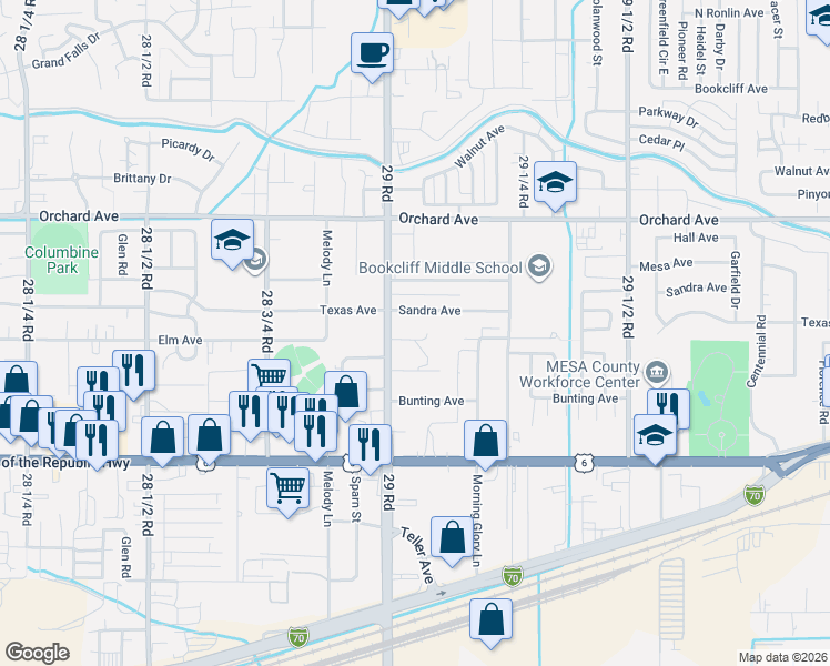 map of restaurants, bars, coffee shops, grocery stores, and more near 528 29 Road in Grand Junction